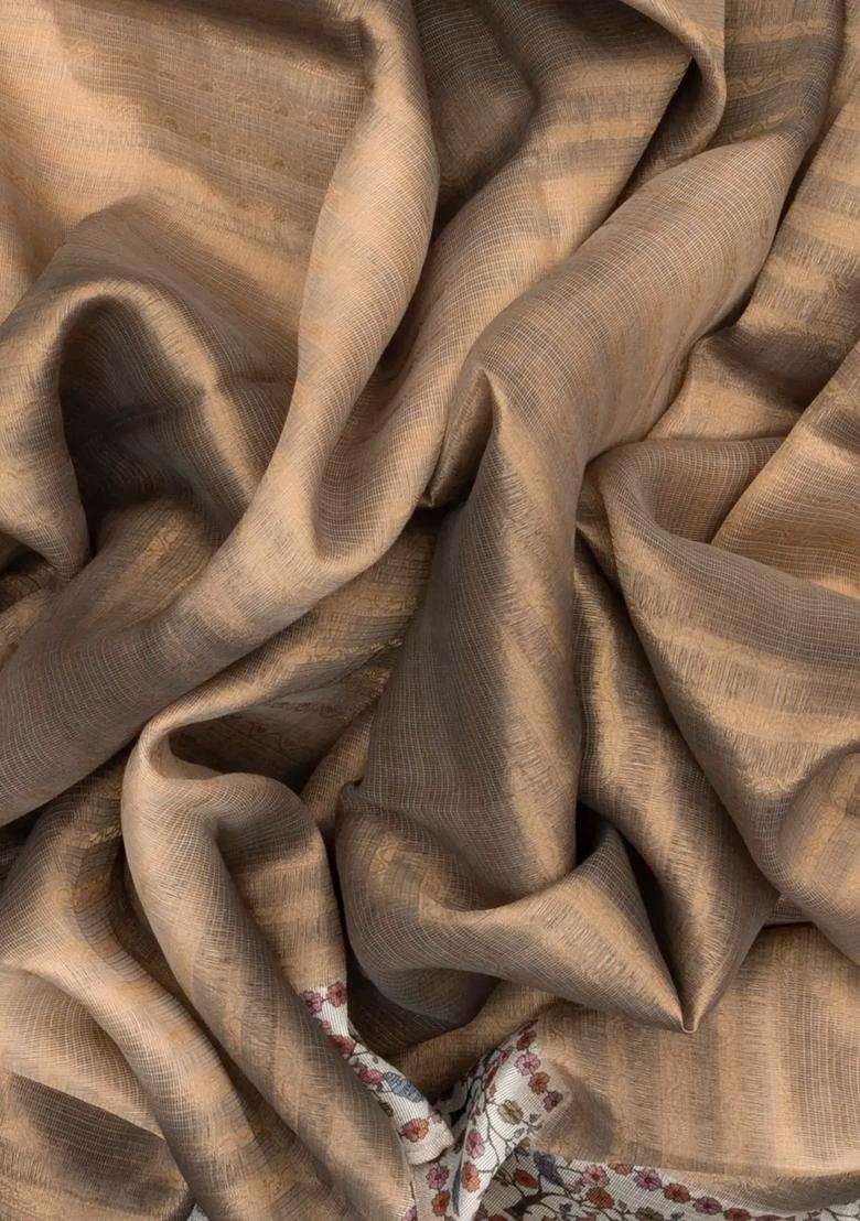 Gold Woven Art Tissue Saree With Animal Motifs With Printed Design For Women - Indya