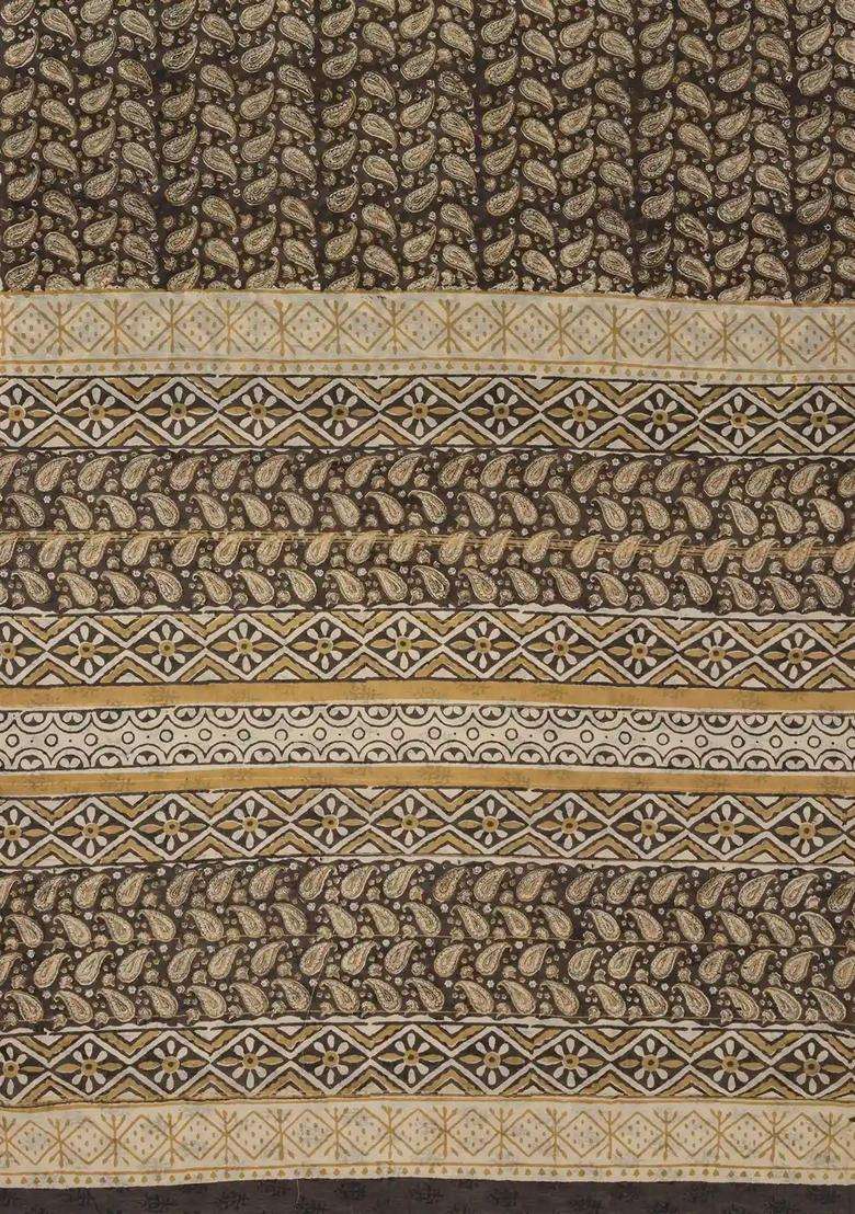 Black Handloom Chanderi Cotton Saree With Printed Mango Motifs For Women - Indya