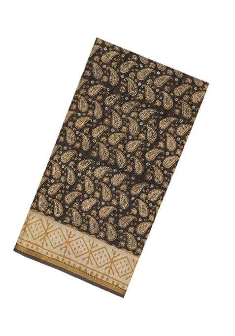 Black Handloom Chanderi Cotton Saree With Printed Mango Motifs For Women
