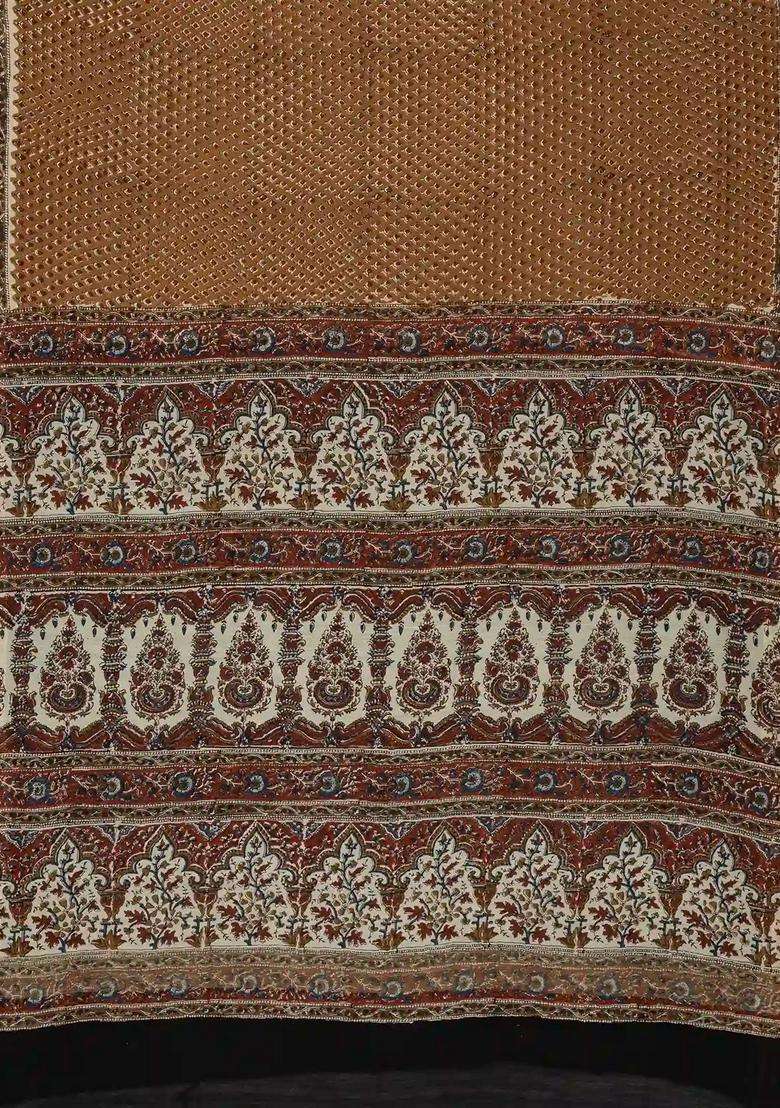 Brown Handloom Chanderi Cotton Saree With Printed Floral Motifs For Women - Indya