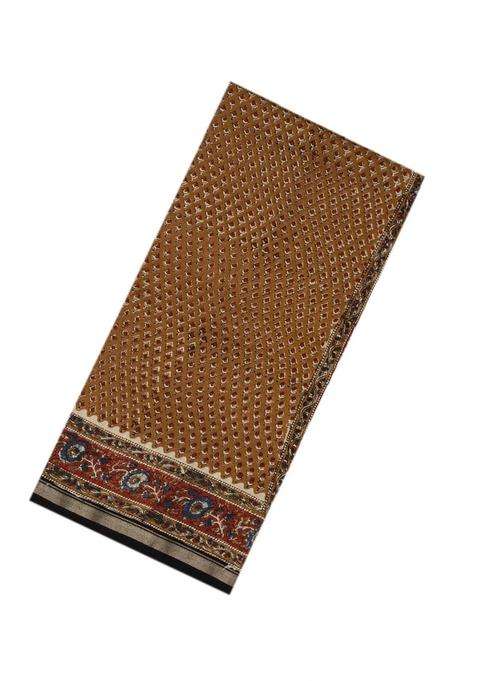 Brown Handloom Chanderi Cotton Saree With Printed Floral Motifs For Women
