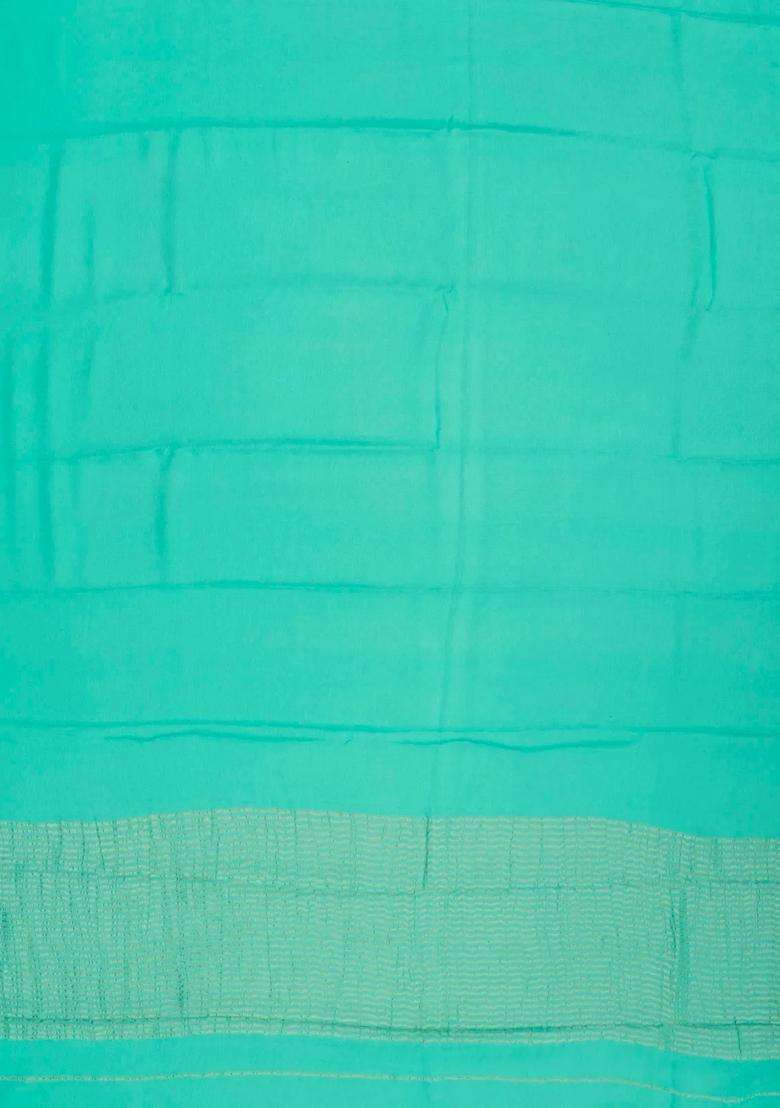 Aquamarine Mysore Georgette Silk Saree With Zari Border With Traditional Woven Design For Women - Indya