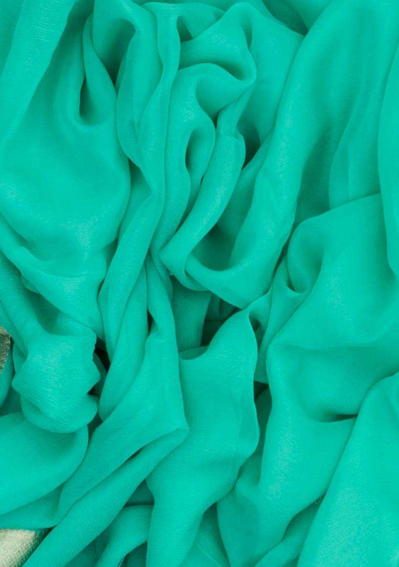 Aquamarine Mysore Georgette Silk Saree With Zari Border With Traditional Woven Design For Women - Indya