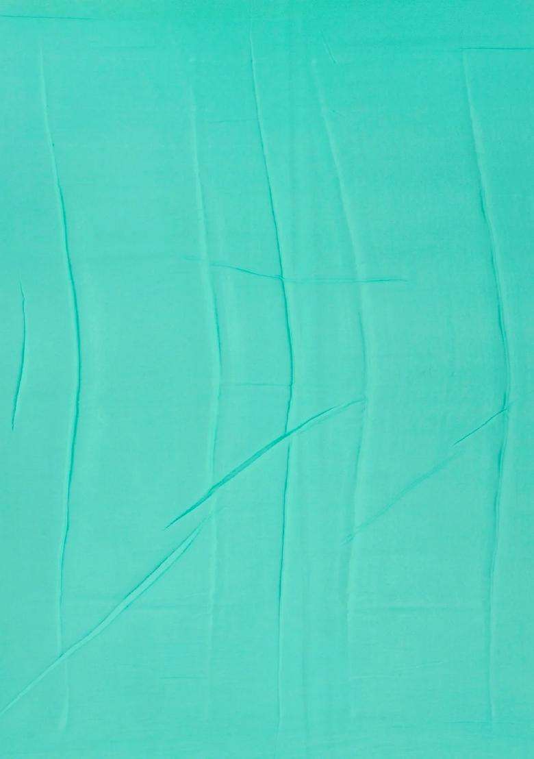 Aquamarine Mysore Georgette Silk Saree With Zari Border With Traditional Woven Design For Women - Indya