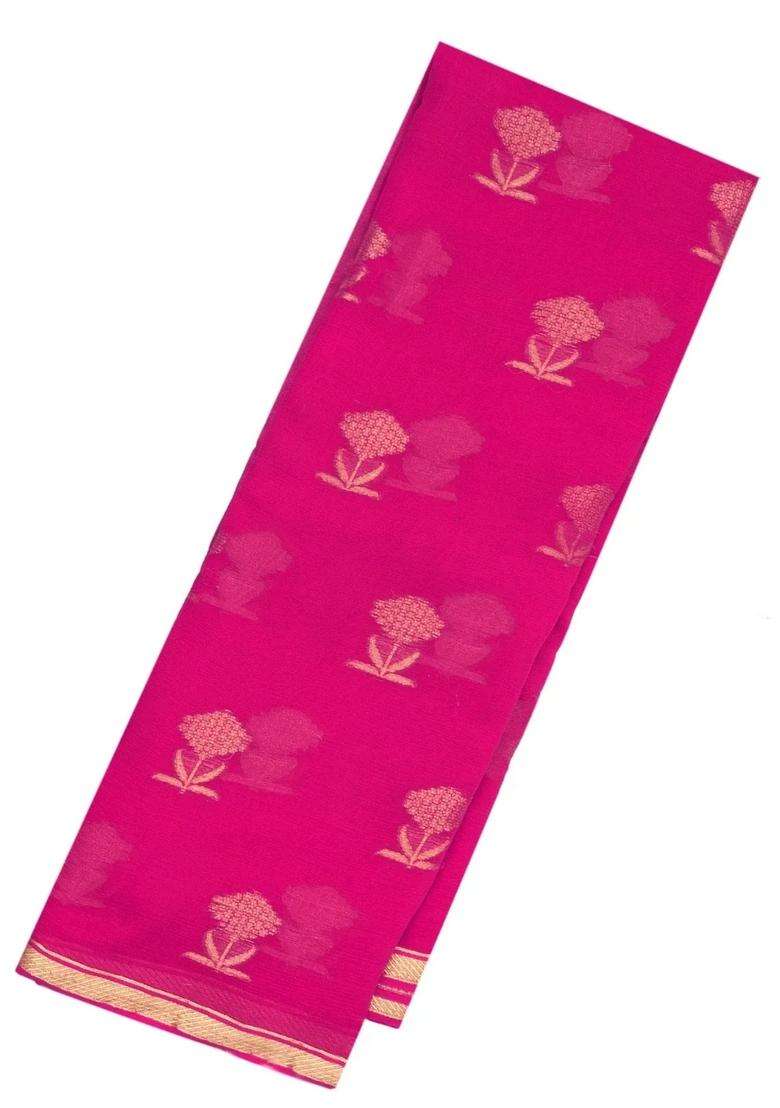 Peach Mysore Georgette Silk Saree With Floral Buttas With Buttas And Brocade Design For Women - Indya