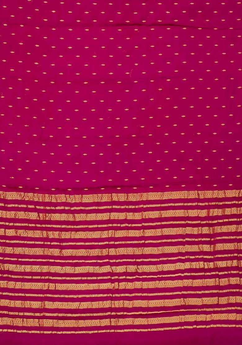 Magenta Mysore Georgette Silk Saree With Floral Motifs With Buttas And Brocade Design For Women - Indya