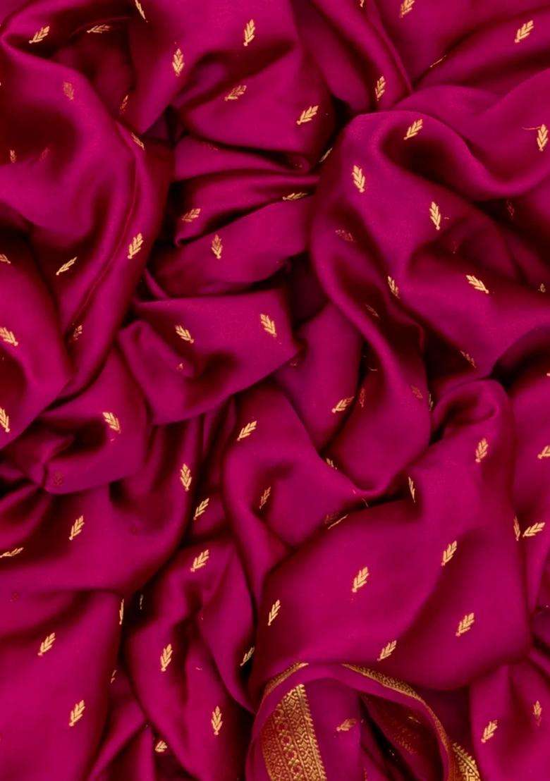 Magenta Mysore Georgette Silk Saree With Floral Motifs With Buttas And Brocade Design For Women - Indya