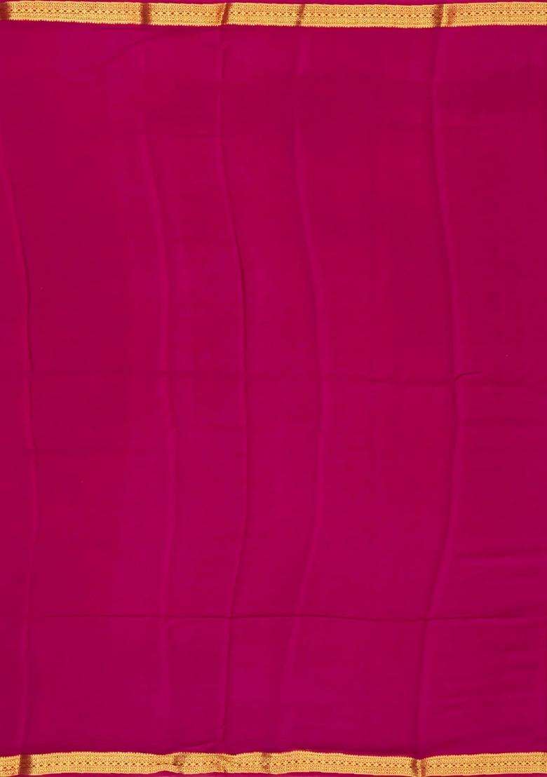 Magenta Mysore Georgette Silk Saree With Floral Motifs With Buttas And Brocade Design For Women - Indya
