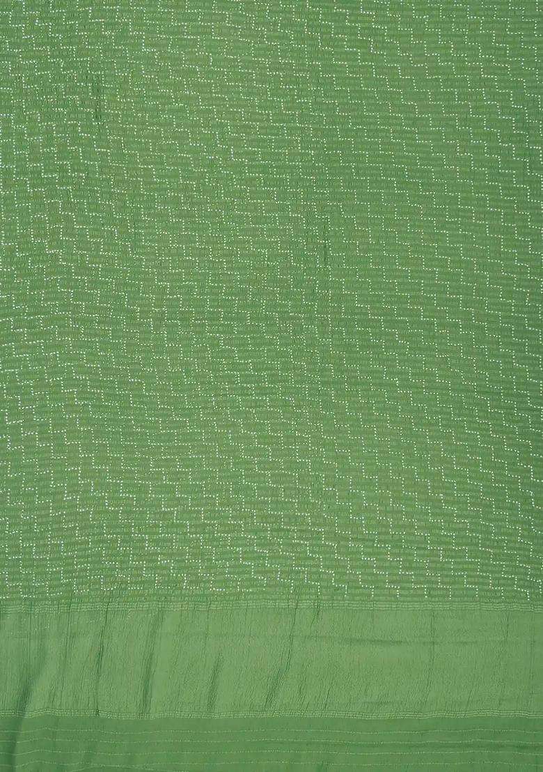 Green Mysore Georgette Silk Saree With Chevron Motifs With Buttas And Brocade Design For Women - Indya