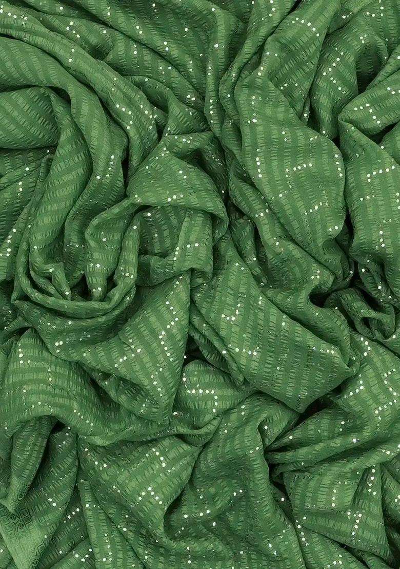 Green Mysore Georgette Silk Saree With Chevron Motifs With Buttas And Brocade Design For Women - Indya