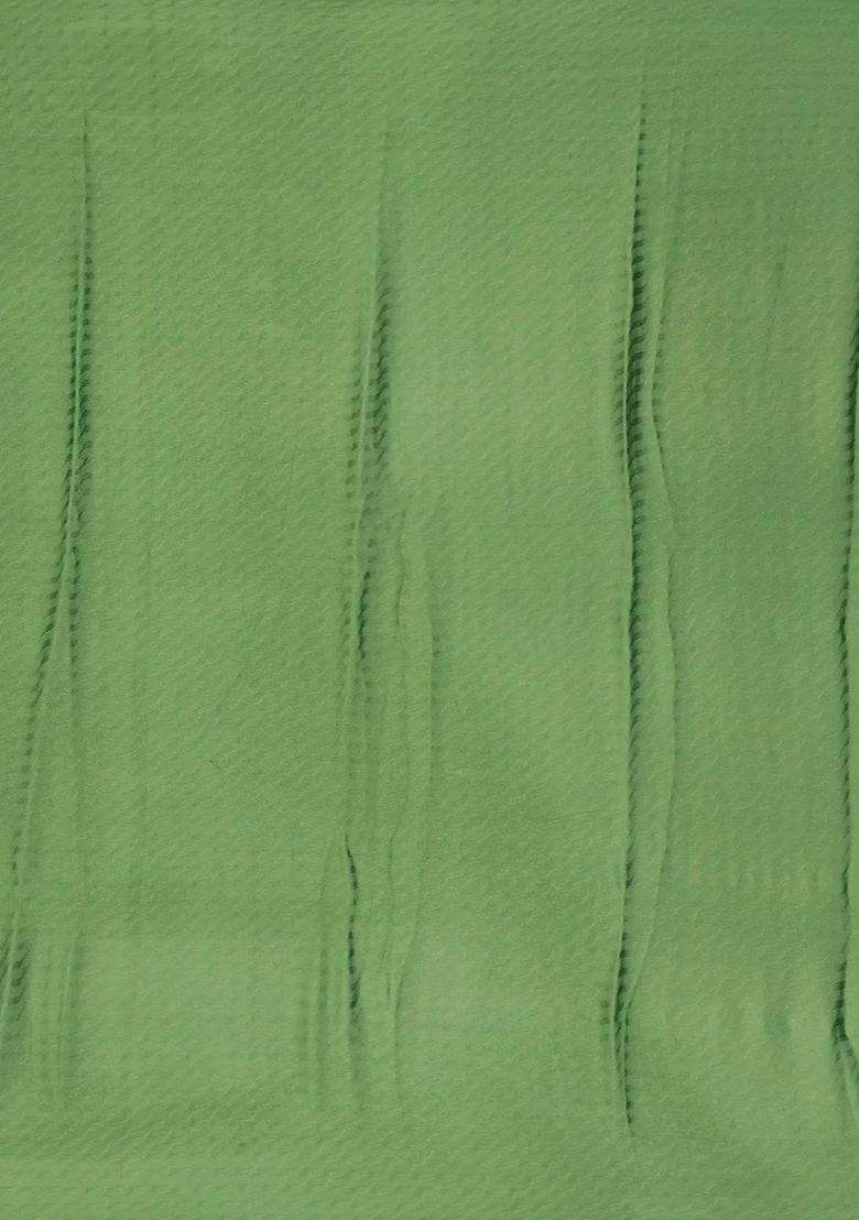 Green Mysore Georgette Silk Saree With Chevron Motifs With Buttas And Brocade Design For Women - Indya