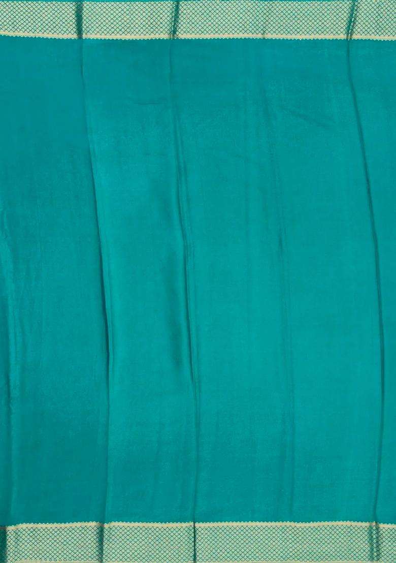 Sea Green Mysore Georgette Silk Saree With Floral Vine Motifs With Buttas And Brocade Design For Women - Indya