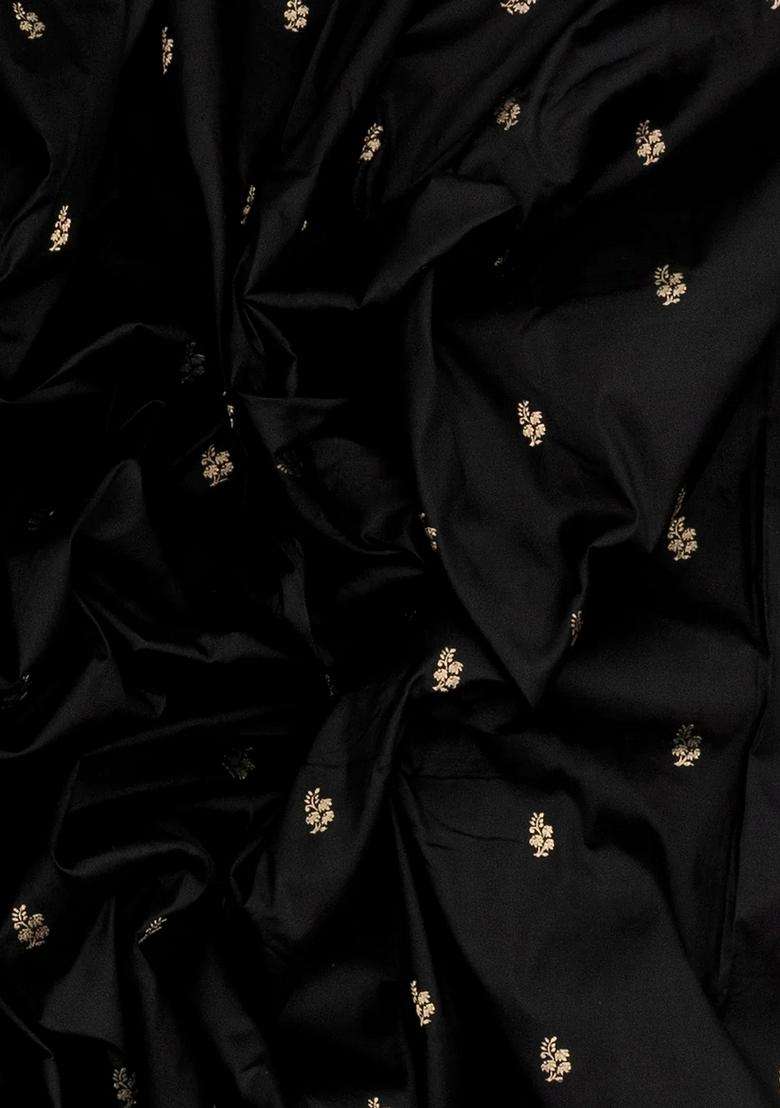 Black Handloom Banarasi Silk Saree With Floral Buttas With Buttas And Brocade Design For Women - Indya