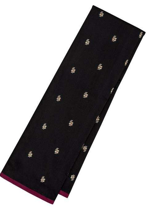Black Handloom Banarasi Silk Saree With Floral Buttas With Buttas And Brocade Design For Women