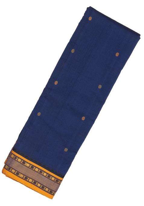 Navy Blue Handloom Poly Cotton Saree With Rudraksham Buttas With Buttas And Brocade Design For Women