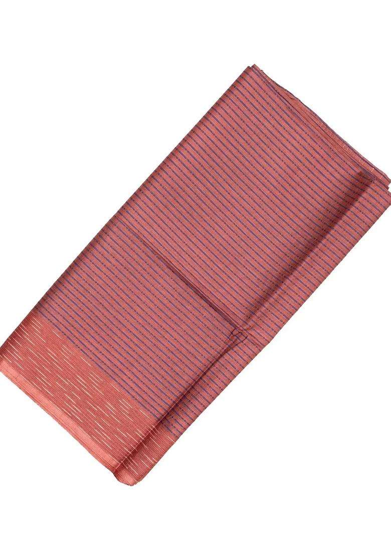 Chestnut Pink Chesnutt Pink Tussar Silk Saree With Stripes With Checks And Stripes Design For Women - Indya