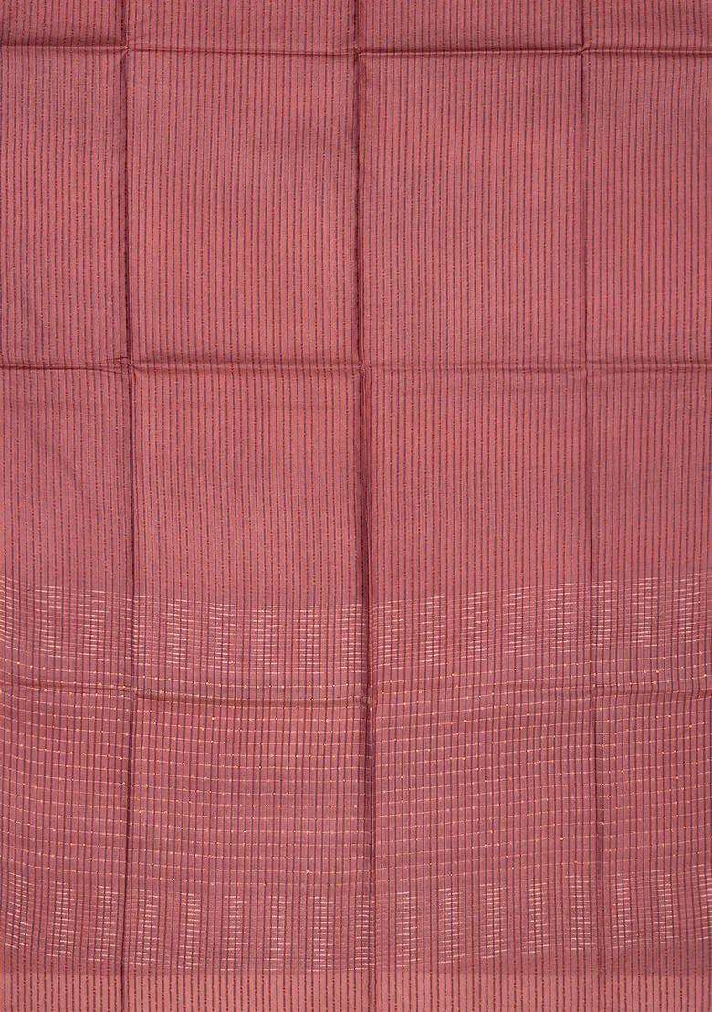 Chestnut Pink Chesnutt Pink Tussar Silk Saree With Stripes With Checks And Stripes Design For Women - Indya