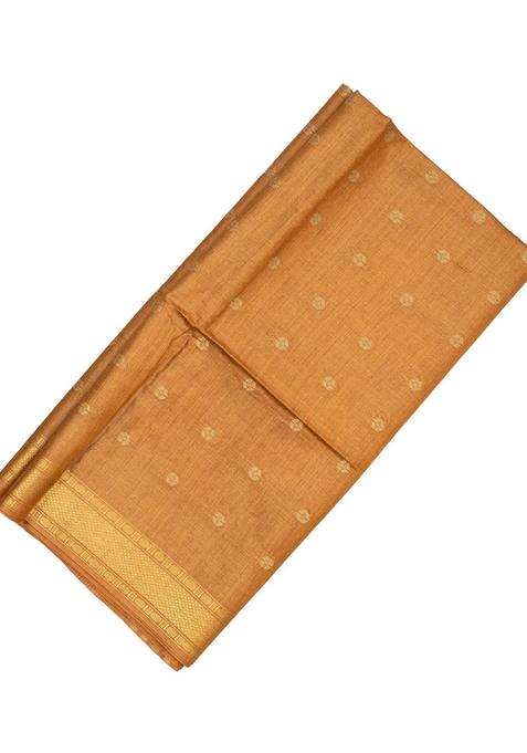 Sandal Woven Tussar Silk Saree With Floral Motifs With Buttas And Brocade Design For Women