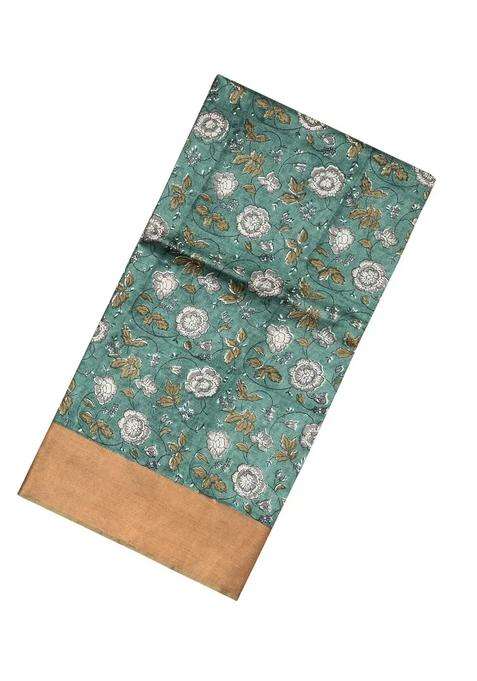 Shadow Green Handloom Tussar Silk Saree With Printed Floral Motifs For Women