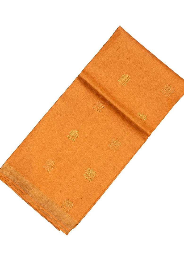 Mustard Woven Tussar Silk Saree With Floral Motifs With Buttas And Brocade Design For Women - Indya