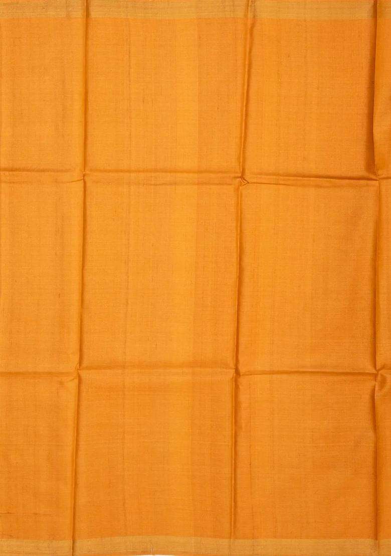 Mustard Woven Tussar Silk Saree With Floral Motifs With Buttas And Brocade Design For Women - Indya