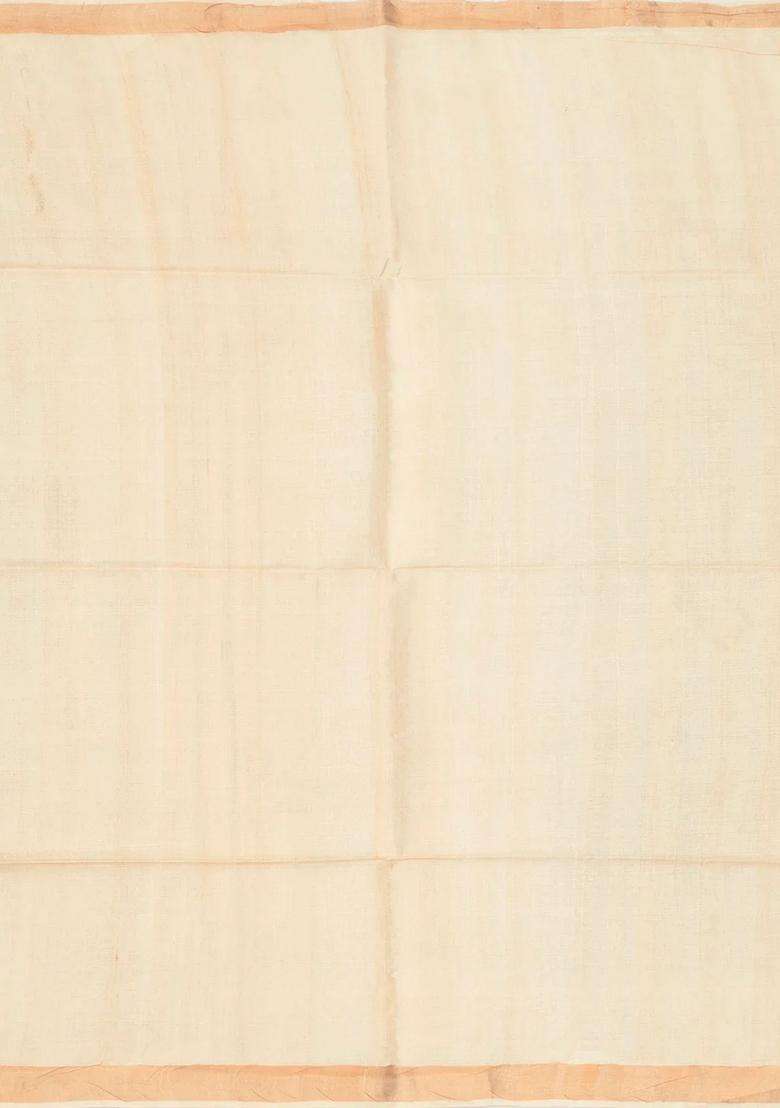 Cream Handloom Tussar Silk Saree With Floral Buttas With Buttas And Brocade Design For Women - Indya