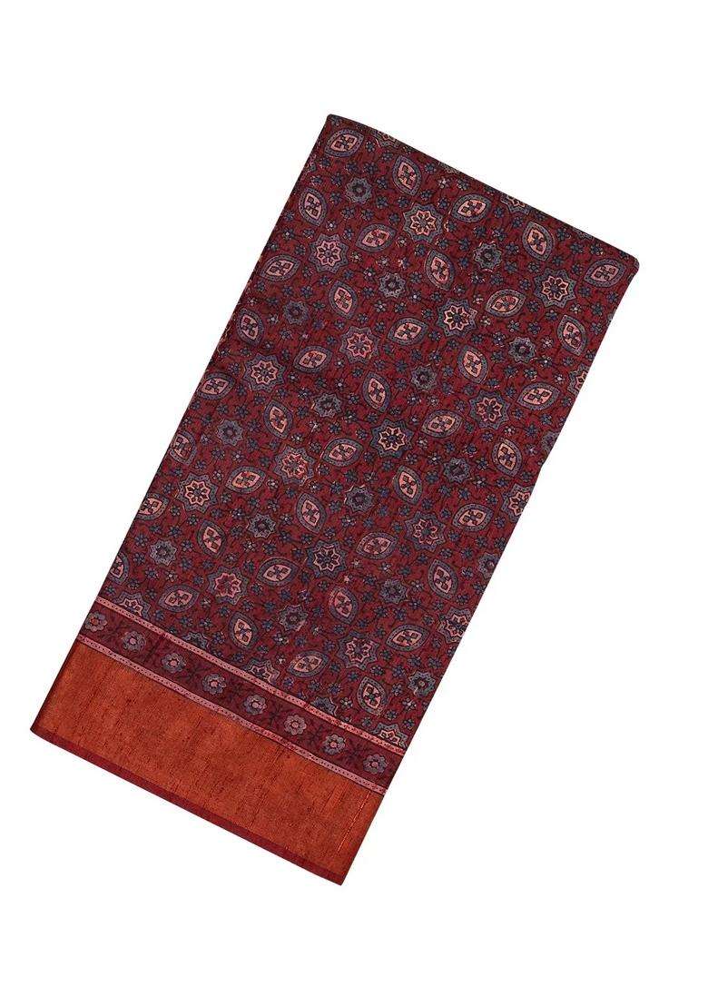 Maroon Handloom Tussar Silk Saree With Printed Floral Jaal Motifs For Women - Indya
