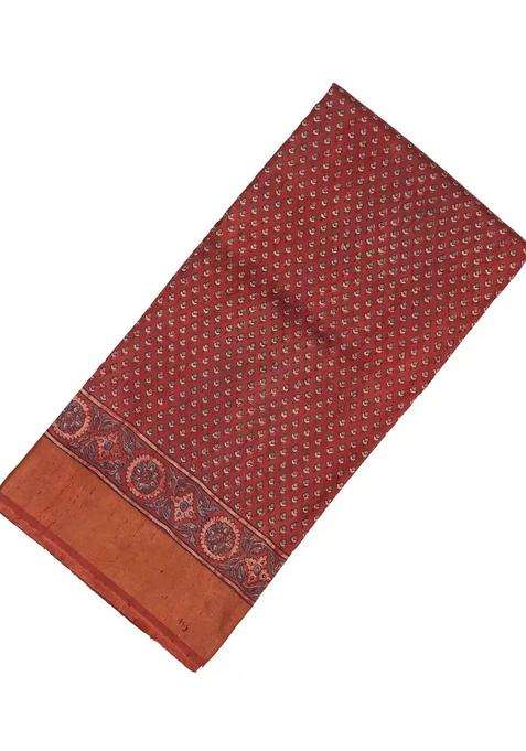 Brown Handloom Tussar Silk Saree With Printed Floral Motifs For Women