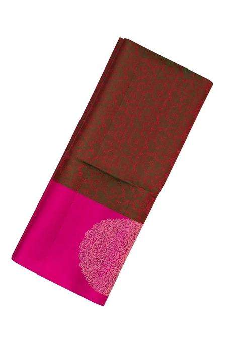 Dark Green And Maroon Handloom Soft Silk Saree With Floral Vine Motifs With Buttas And Brocade Design For Women