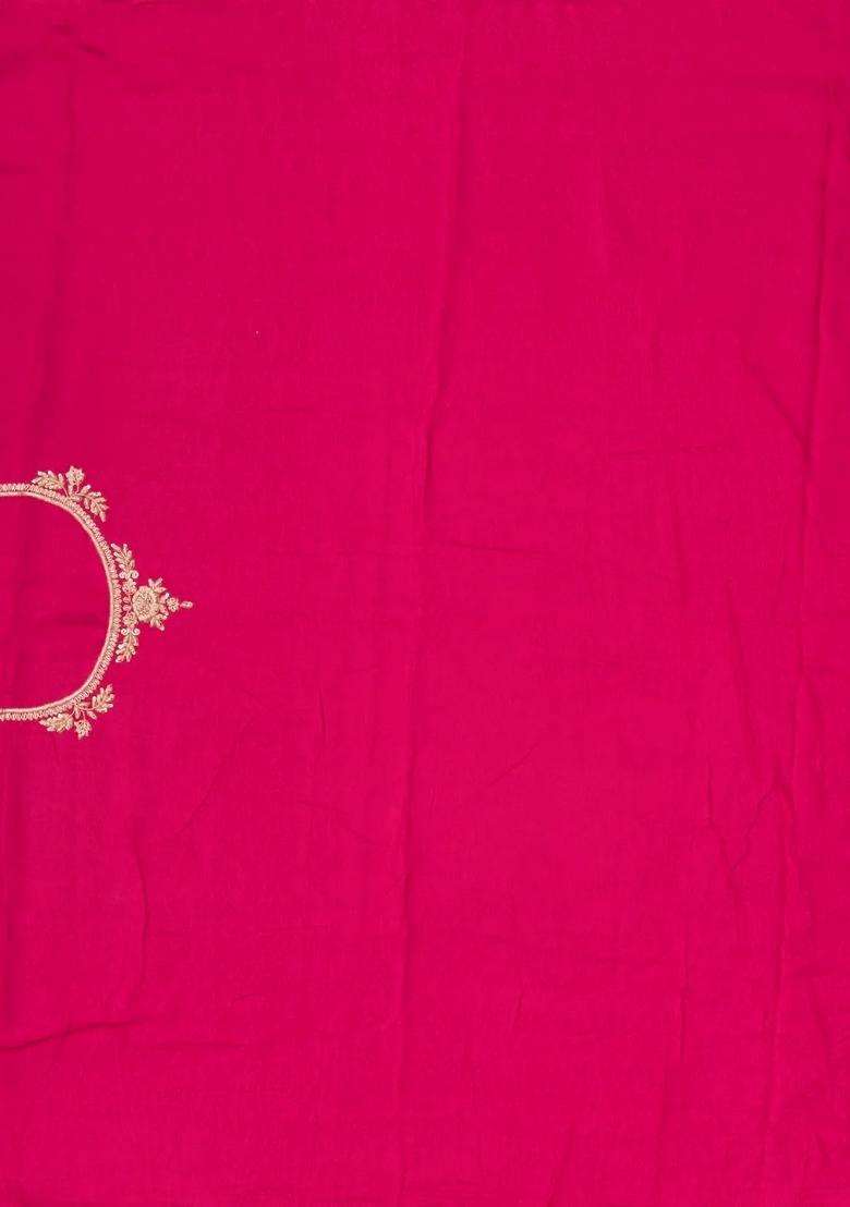 Pink Woven Crepe Brocade Saree With Embroidered Floral Motifs For Women - Indya