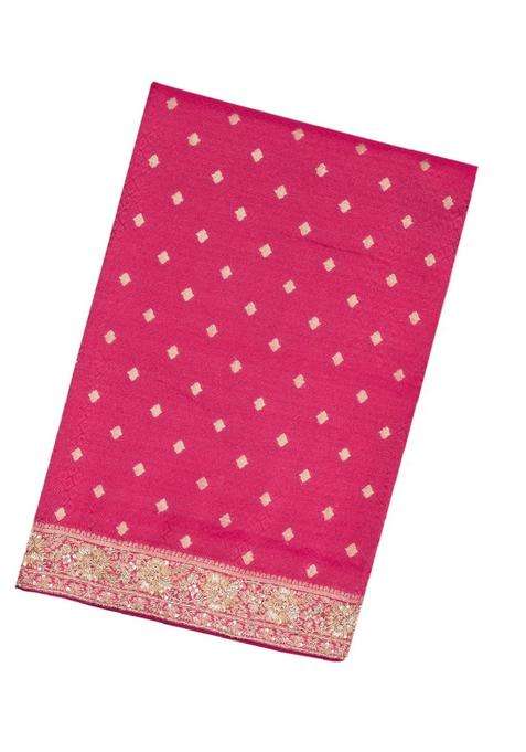 Pink Woven Crepe Brocade Saree With Embroidered Floral Motifs For Women