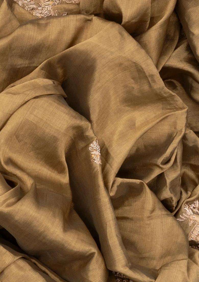 Gold Woven Tissue Jacquard Silk Saree With Embroidered Deer Motifs For Women - Indya
