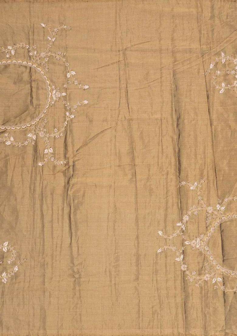 Gold Woven Tissue Jacquard Silk Saree With Embroidered Deer Motifs For Women - Indya