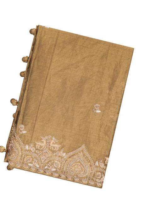 Gold Woven Tissue Jacquard Silk Saree With Embroidered Deer Motifs For Women