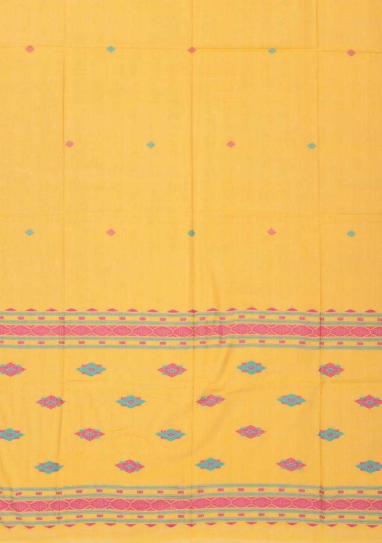 Yellow Handloom Bengal Cotton Saree With Buttas With Buttas And Brocade Design For Women - Indya