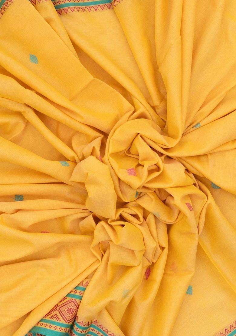 Yellow Handloom Bengal Cotton Saree With Buttas With Buttas And Brocade Design For Women - Indya