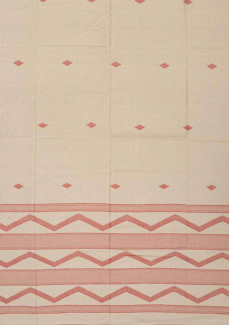 Taupe Handloom Bengal Cotton Saree With Contrast Border With Buttas And Brocade Design For Women - Indya