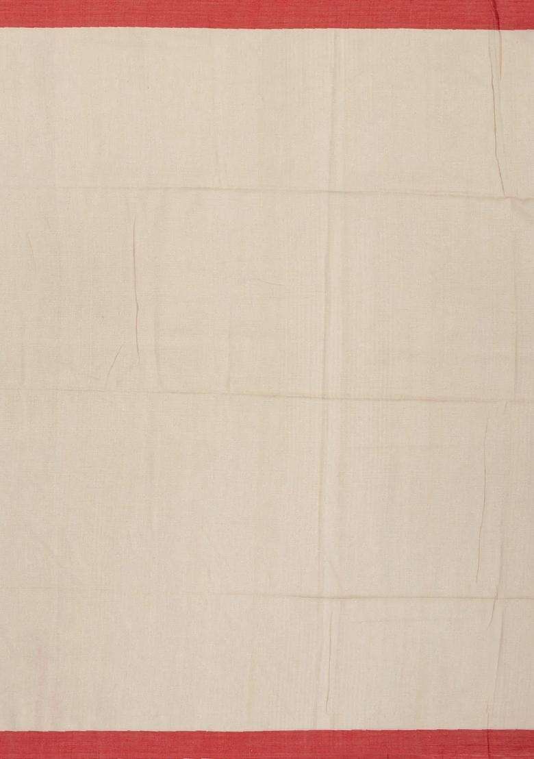 Taupe Handloom Bengal Cotton Saree With Contrast Border With Buttas And Brocade Design For Women - Indya