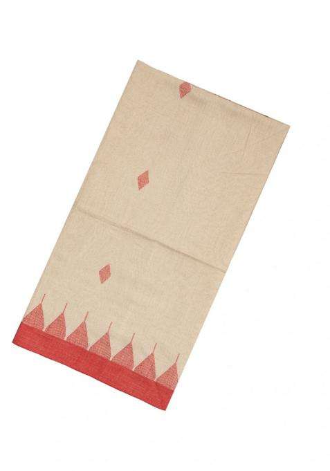 Taupe Handloom Bengal Cotton Saree With Contrast Border With Buttas And Brocade Design For Women