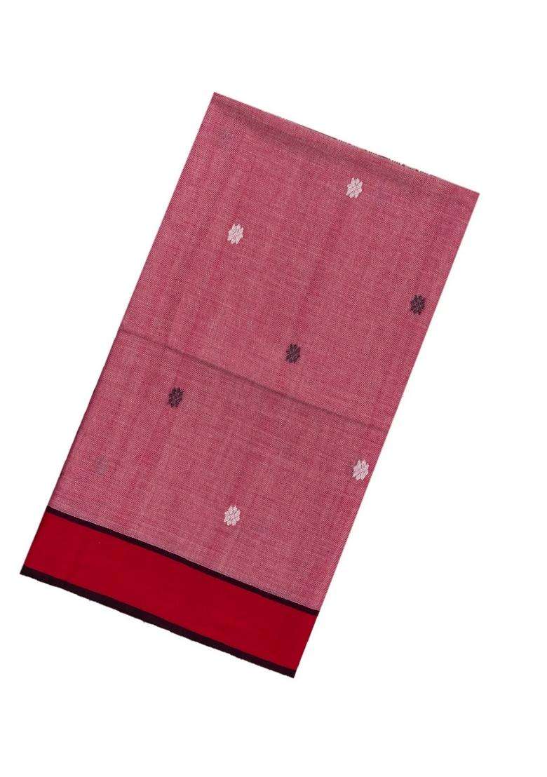 Peach Handloom Bengal Cotton Saree With Kamalam Buttas With Buttas And Brocade Design For Women - Indya