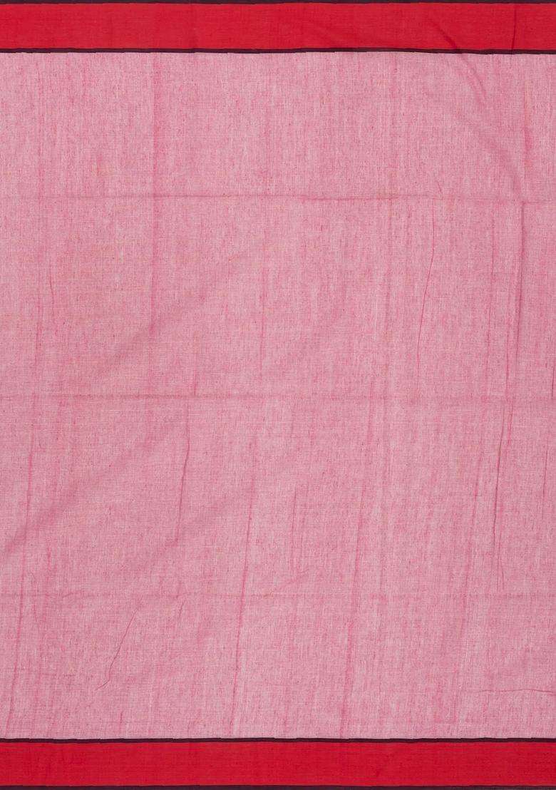 Peach Handloom Bengal Cotton Saree With Kamalam Buttas With Buttas And Brocade Design For Women - Indya
