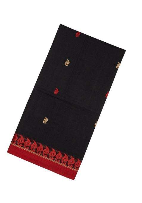 Black Handloom Bengal Cotton Saree With Mango Buttas With Buttas And Brocade Design For Women