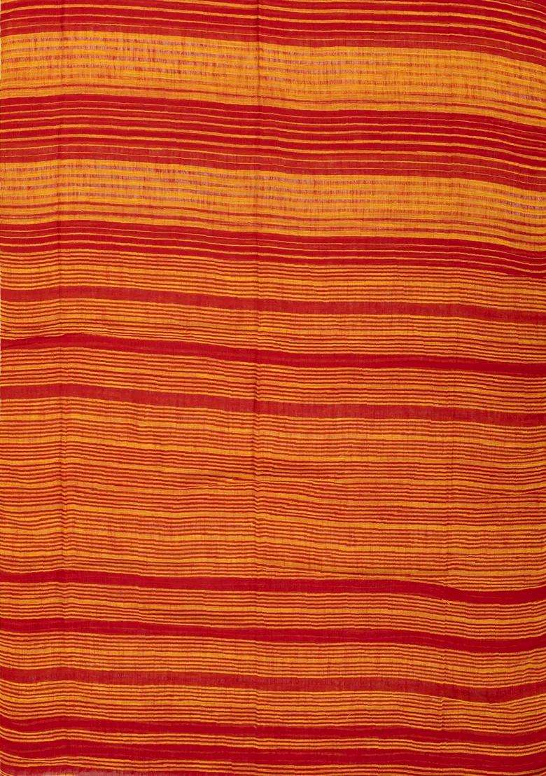 Crimson Handloom Bengal Cotton Saree With Stripes With Checks And Stripes Design For Women - Indya