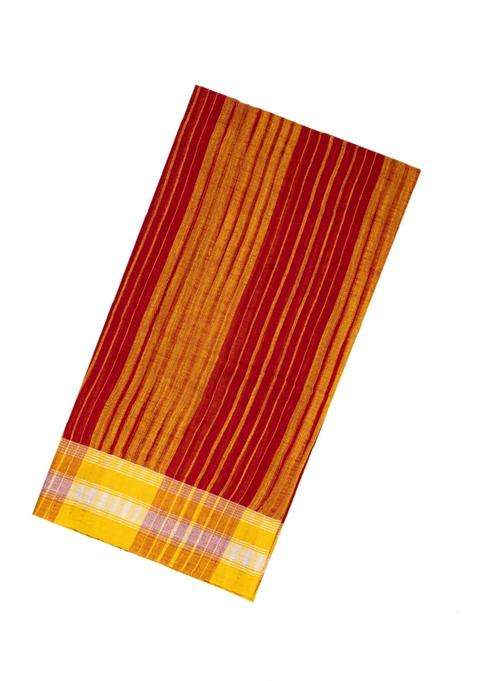 Crimson Handloom Bengal Cotton Saree With Stripes With Checks And Stripes Design For Women