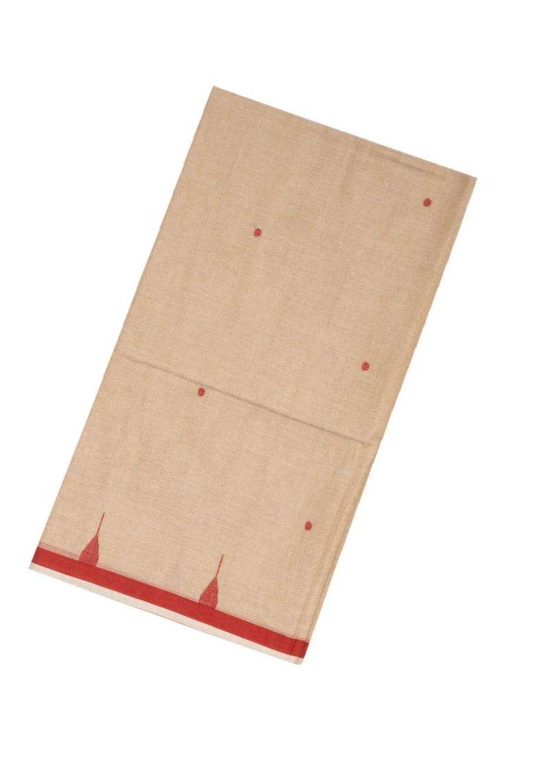 Cream Handloom Bengal Cotton Saree With Coin Buttas With Buttas And Brocade Design For Women - Indya