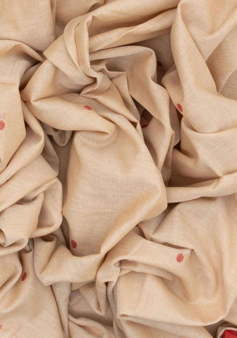 Cream Handloom Bengal Cotton Saree With Coin Buttas With Buttas And Brocade Design For Women - Indya