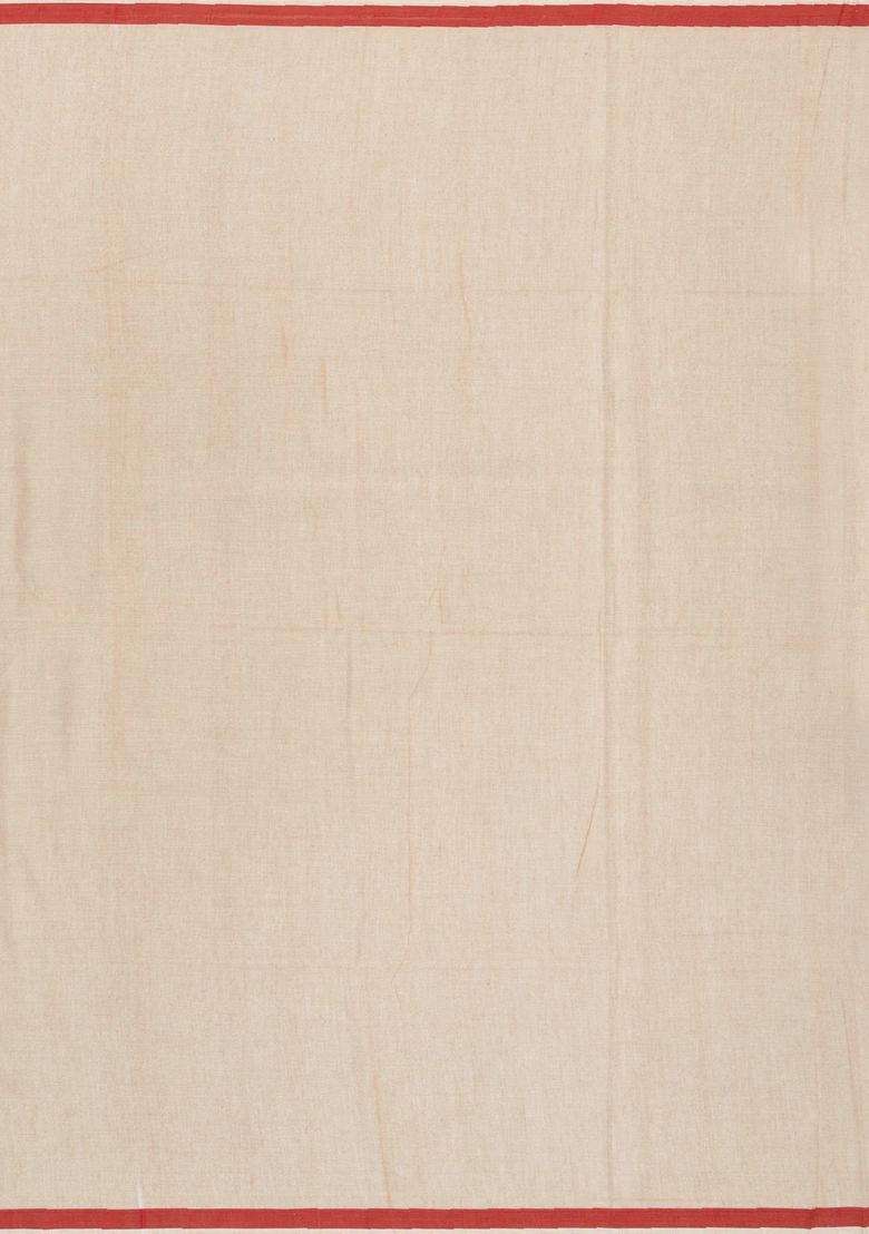 Cream Handloom Bengal Cotton Saree With Coin Buttas With Buttas And Brocade Design For Women - Indya