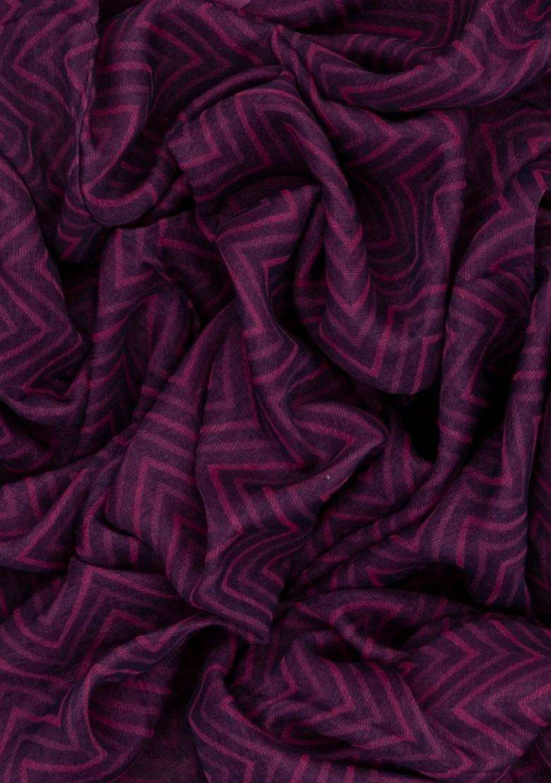 Purple Handloom Bengal Cotton Saree With Chevron Stripes With Checks And Stripes Design For Women - Indya