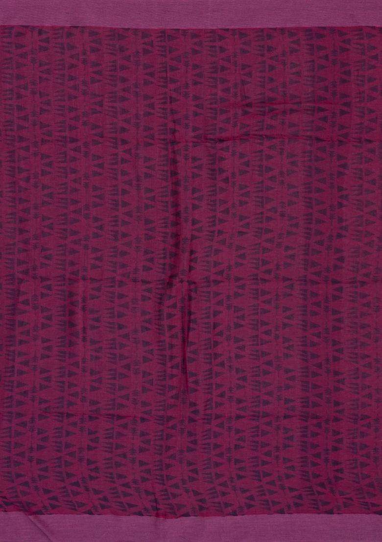 Purple Handloom Bengal Cotton Saree With Chevron Stripes With Checks And Stripes Design For Women - Indya