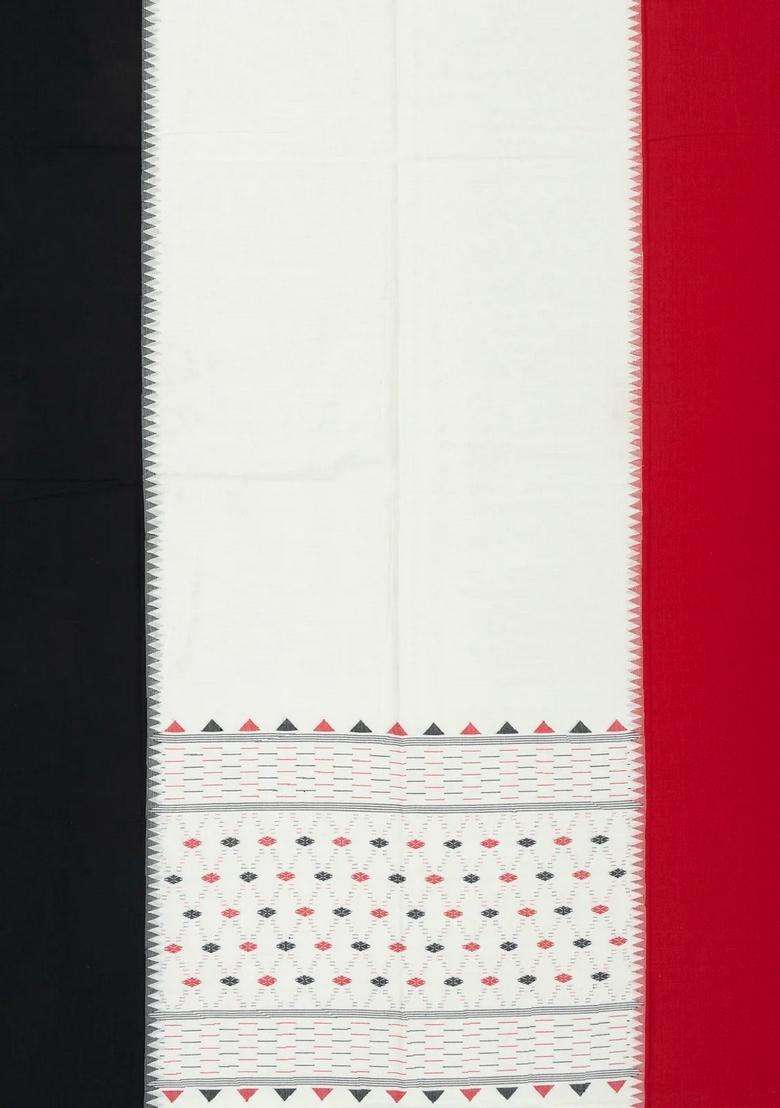White Handloom Muppagam Bengal Cotton Saree With Ganga Jamuna Border With Traditional Woven Design For Women - Indya